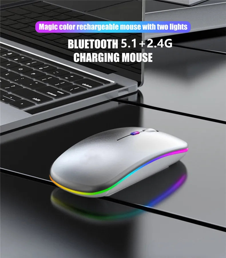 Dual-Mode Kabellose Maus (Bluetooth & 2,4G) – Wiederaufladbar mit LED-Beleuchtung