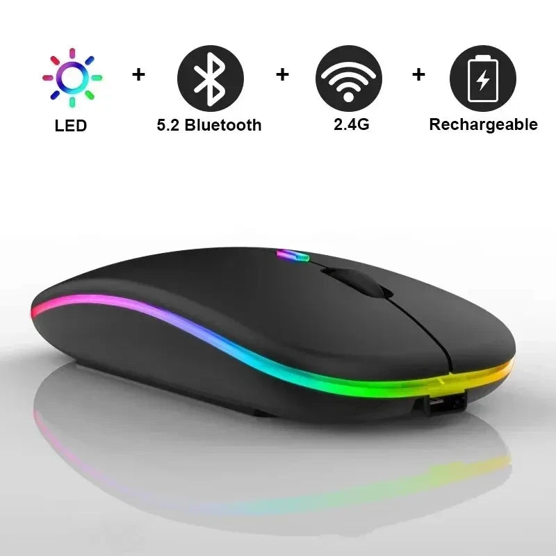 Dual-Mode Kabellose Maus (Bluetooth & 2,4G) – Wiederaufladbar mit LED-Beleuchtung