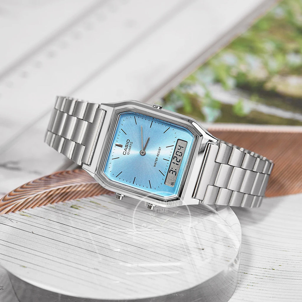 Casio Herrenuhr Dual Display Retro-Stil personalisiertes Zifferblatt Design Quarzwerk wasserdicht AQ-230A-