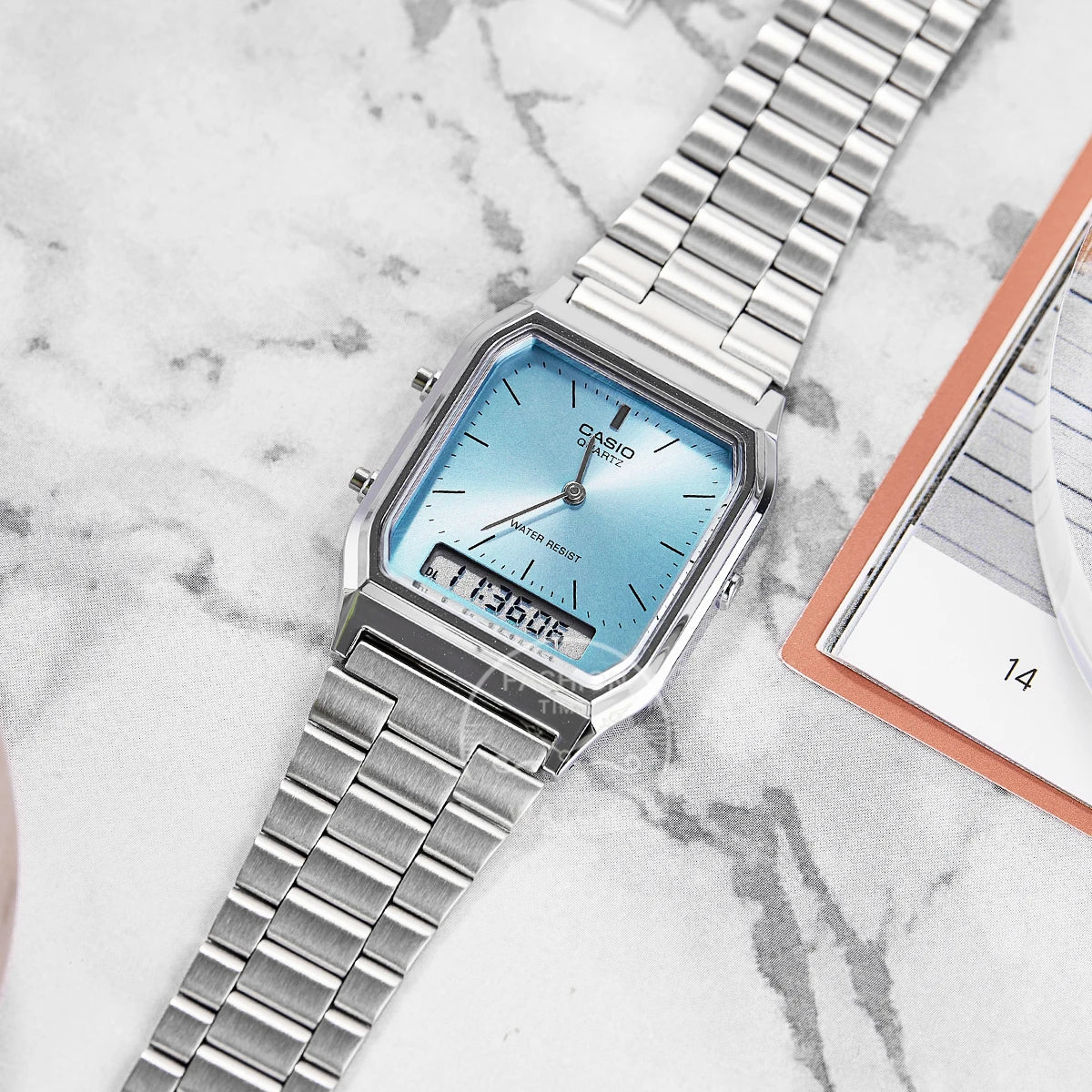 Casio Herrenuhr Dual Display Retro-Stil personalisiertes Zifferblatt Design Quarzwerk wasserdicht AQ-230A-