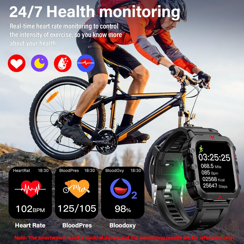 LAXASFIT Smartwatch für Herren – Sport & Outdoor Uhr mit LED-Taschenlampe und Fitness-Tracking