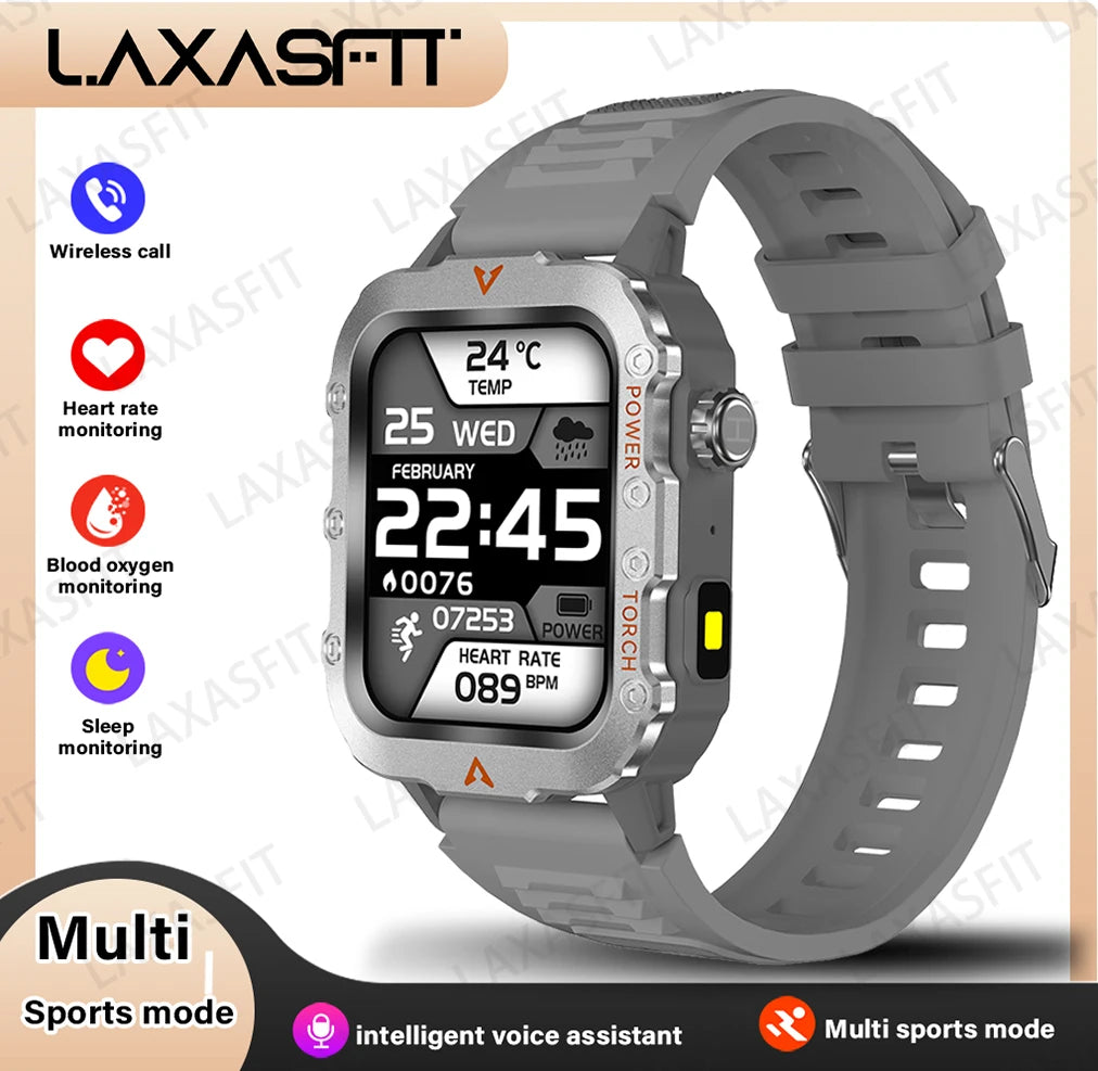 LAXASFIT Smartwatch für Herren – Sport & Outdoor Uhr mit LED-Taschenlampe und Fitness-Tracking