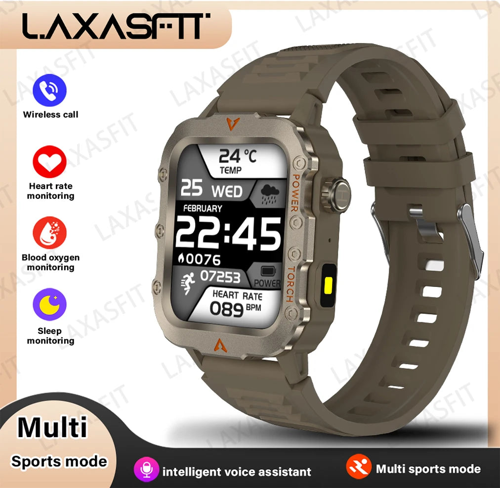 LAXASFIT Smartwatch für Herren – Sport & Outdoor Uhr mit LED-Taschenlampe und Fitness-Tracking