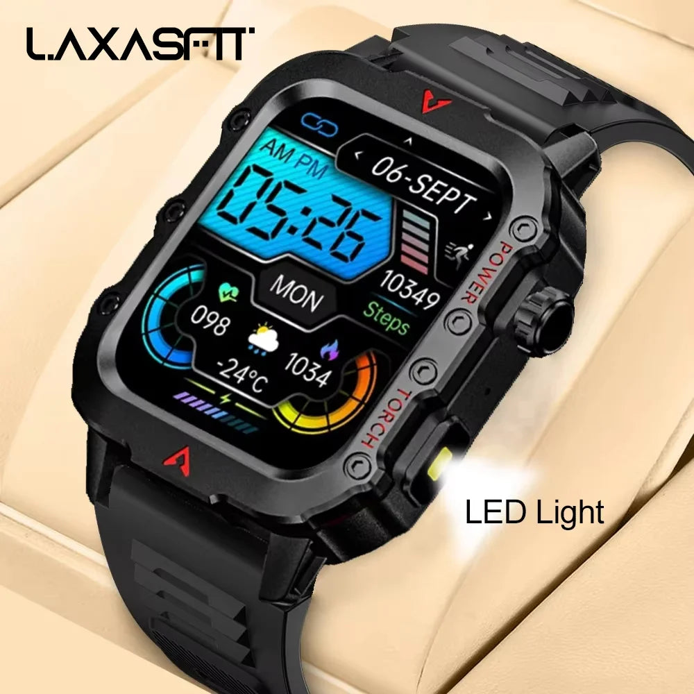 LAXASFIT Smartwatch für Herren – Sport & Outdoor Uhr mit LED-Taschenlampe und Fitness-Tracking